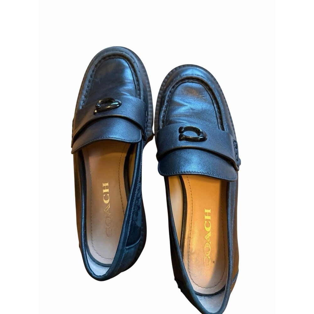 Coach Black Leah Leather Platform Loafers Slip-On Shoes Size 6.5 Logo Chunky Y2K - Picture 3 of 12